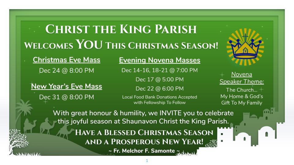 Christ the King Parish 2019 Christmas Schedule